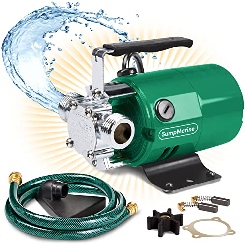 SumpMarine Water Transfer Pump, 115V 330 Gallon Per Hour - Portable Electric Utility Pump with 6' Water Hose Kit - To Remove Water From...