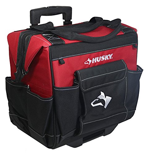 Husky GP-44316AN13 14' 600-Denier Red Water-Resistant Contractor's Rolling Tool Tote Bag with Telescoping Handle 